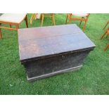 A 19th century oak carpenter's chest, the lid opening to reveal mahogany drawers with brass handles,