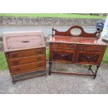 An oak bureau, together with a sideboard and chair