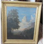 A 19th century school, in the 18th century style, oil on canvas, landscape with tree, lake and