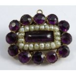 A  Victorian amethyst and seed pearl brooch, unmarked, 3.2cm long, 8.7g gross