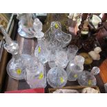 A collection of glassware to include a basket, tumblers and six decanters