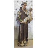 A painted plaster model, of religious figure, St Anthony of Padua, height 25ins
