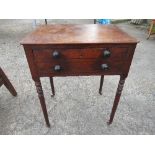 A 19th century mahogany table, fitted with one deep drawer, raised on turned slender legs and