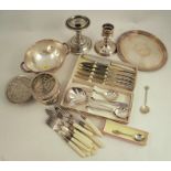 An assortment of metalware, to include cutlery and Webb glasses