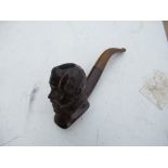 A carved wood pipe, one bowl carved with a bust of Kind Edward