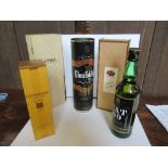 A 75cl bottle of Glenfiddich, 35cl bottle Glenmorangie, 70cl bottle VAT 69, His and Hers two