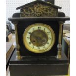 A Victorian black slate mantle clock, if architectural form, height 11ins