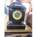 A Victorian black slate and marble mantel clock, height 13ins