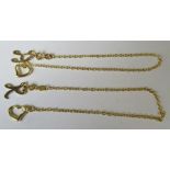 A 9 carat gold chain bracelet, with 9 carat gold heart and 9 carat gold 'K', 2g gross, together with