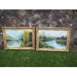 Clarence Roe, pair, oils on canvas, view of the Trossachs and Loch Lomond, inscribed verso, in