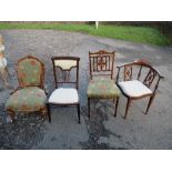 A Victorian show wood nursing chair, together with three Edwardian chairs