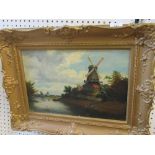Oil on canvas, landscape with windmill, 10ins x 15ins