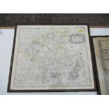 Morden map of Worcestershire, 15ins x 18ins, together with an Ogilby road map, London to