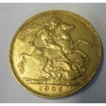 A 1905 gold Sovereign