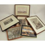 Howard Coley, watercolour, The Harbour, 5ins x 7ins, together with two etchings and three other