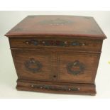 A 19th century mahogany cased liqueur set, the box with brass and coloured tortoiseshell inlay,