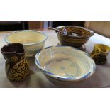 A collection of Bredon Hill Pottery, to include a shallow bowl, diameter 11ins, a bowl decorated