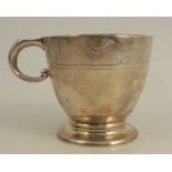 A Mappin and Webb silver christening mug, with band of engraved decoration of ducks and chickens,
