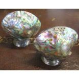 A pair of table salt and pepper pots, made from shells
