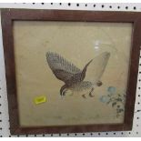 An Oriental picture, of a bird in flight, 9ins x 9.5ins