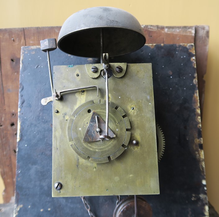 An oak long case clock, having square painted dial, indistinctly signed, dial 11ins x 11ins - Image 3 of 4