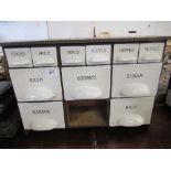 A set of spice drawers, width 14ins, af, height 21ins, depth 6ins