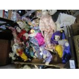 2 boxes of assorted masks, dolls, etc.