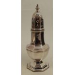 A silver sugar caster, of octagonal baluster form, Birmingham 1978, weight 6oz