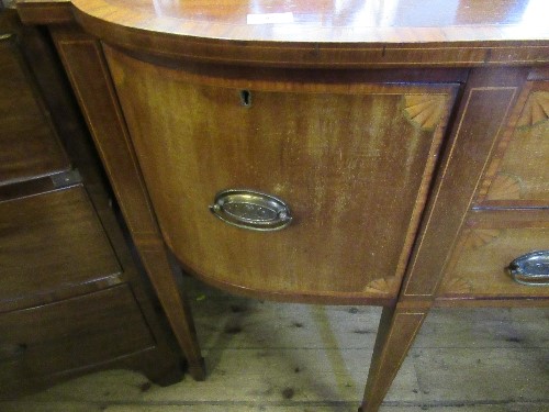 A 19th century cross banded break bow front sideboard, fitted with two central drawers flanked by - Image 4 of 4