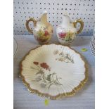 A collection of Royal Worcester blush ivory, to include a plate and two flat back jug