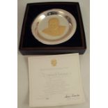 A cased The Churchill Centenary Trust plate, with portrait of Sir Winston Churchill, marked 925