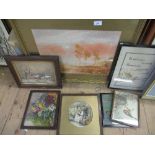 A collection of pictures, tapestries, etc. to include John Keeley watercolour