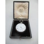 A white metal pocket watch, with cylinder escapement number 2139, to a white enamel face, with