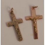 A 9 carat gold crucifix pendant, together with a hollow cross pendant stamped '9c', 5.2g gross