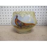 A Worcester Locke & Co blush ivory vase, painted with a pheasant, signed E Blake, height 3.5ins