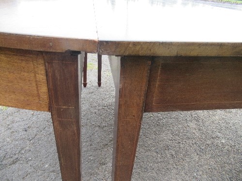 A 19th century mahogany D end dining table, with satinwood inlay to the legs, raised on square - Image 2 of 2