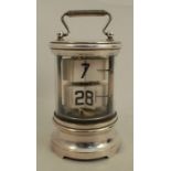 A Thomas Armstrong Manchester silver plated and glass desk clock, of cylindrical form, height 6.