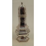 A silver sugar caster, of octagonal baluster form, Birmingham 1913, weight 3oz