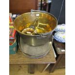 A brass  jam pan, metal ware, tray, etc.