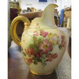 A Royal Worcester blush ivory flat back jug, painted with flowers, shape number 1094, height 5.5ins