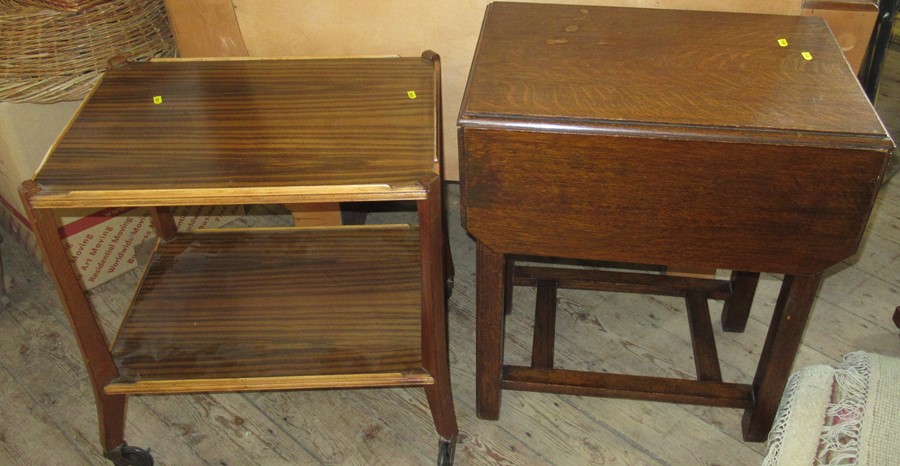 A two tier tea trolley, together with an oak Firmflap table and another small table