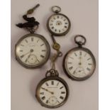A silver open faced pocket watch, together with two others, and a fob watch