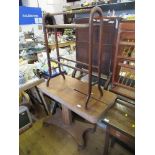 A 19th century mahogany adjustable bed table, width 35.5ins, together with a towel rail