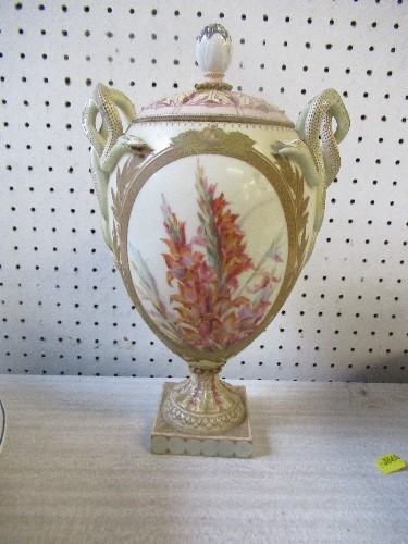 A Royal Worcester style covered vase, unmarked, painted with summer flowers, height 12ins - Bild 2 aus 2