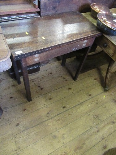 A late Georgian rectangular mahogany fold over table, width 30ins