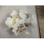 A  Royal Worcester blush ivory bowl, shaped as a leaf, with leaf decoration and gilded rim, diameter