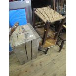 A Danish crate, stool and occasional table