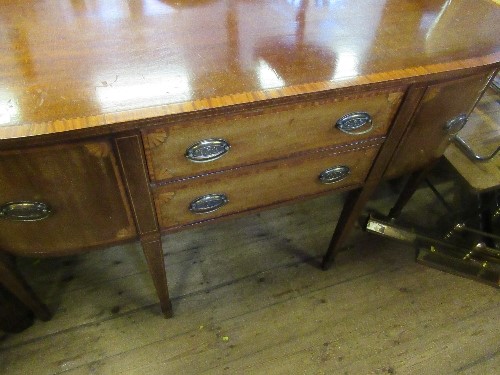 A 19th century cross banded break bow front sideboard, fitted with two central drawers flanked by - Image 3 of 4