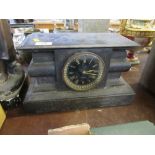 A black slate mantel clock, with black dial and gilt Roman numeral, width 11.5ins