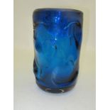 A Whitefriars kingfisher blue knobbly glass vase, after a design by Geoffrey Baxter, height 10ins